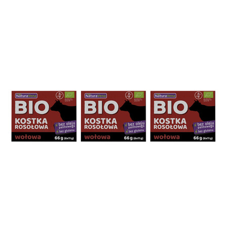 Zestaw: 3x KOSTKA ROSOŁOWA WOŁOWA BEZGLUTENOWA BIO 66 g - NATURAVENA
