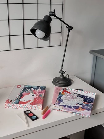 Janod Zestaw kreatywny Malowanie farbami perłowymi i 3D Jednorożce 7+