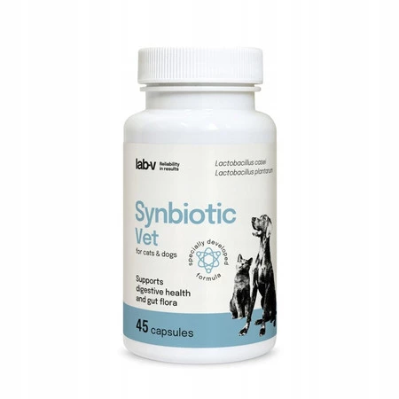 Lab-V Synobiotic Wsparcie zdrowia układu pokarmowego i mikroflory jelitowej dla psów i kotów 45 kaps.