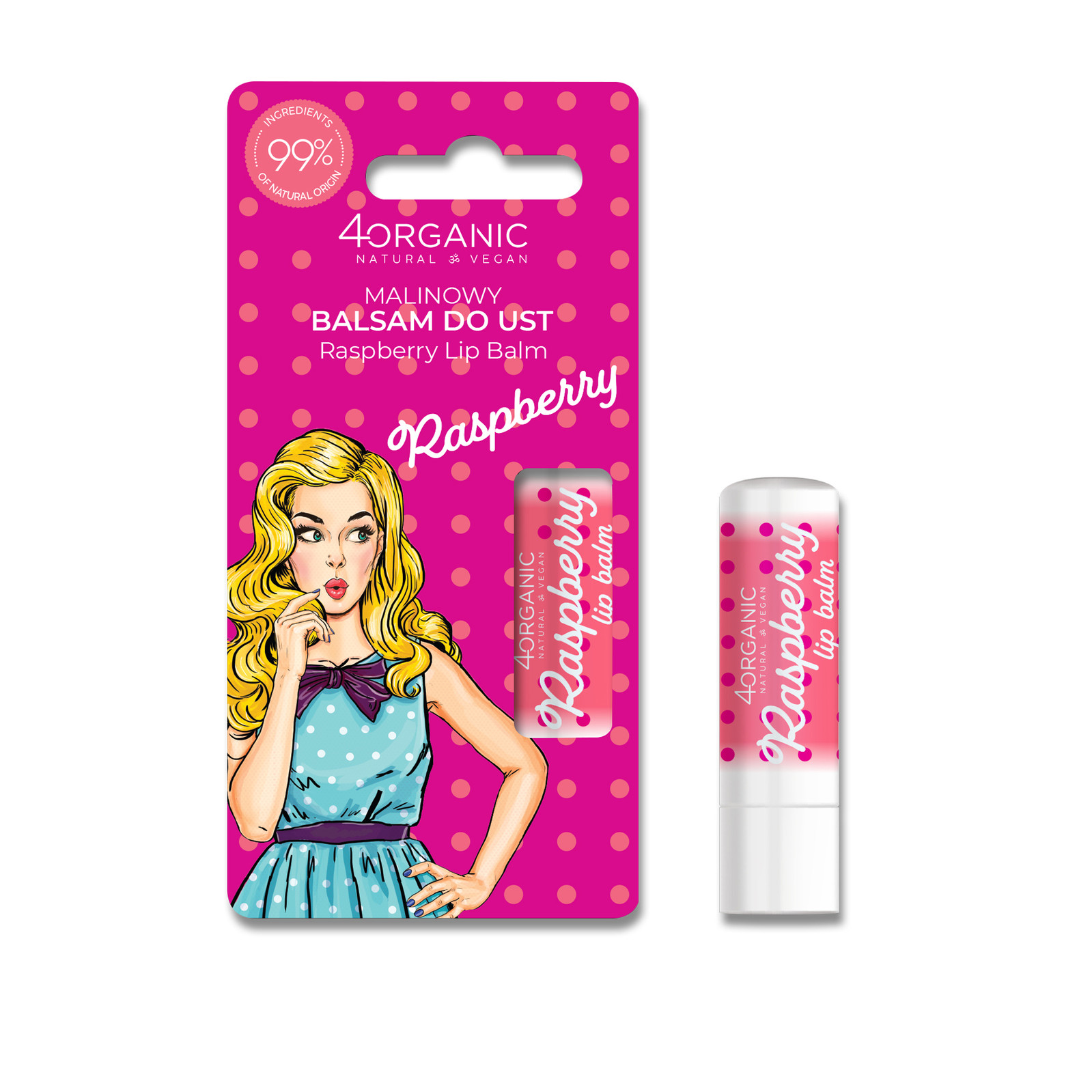 4organic Pin-up Girl Natural lip balm Raspberry 5g - Nabea.pl