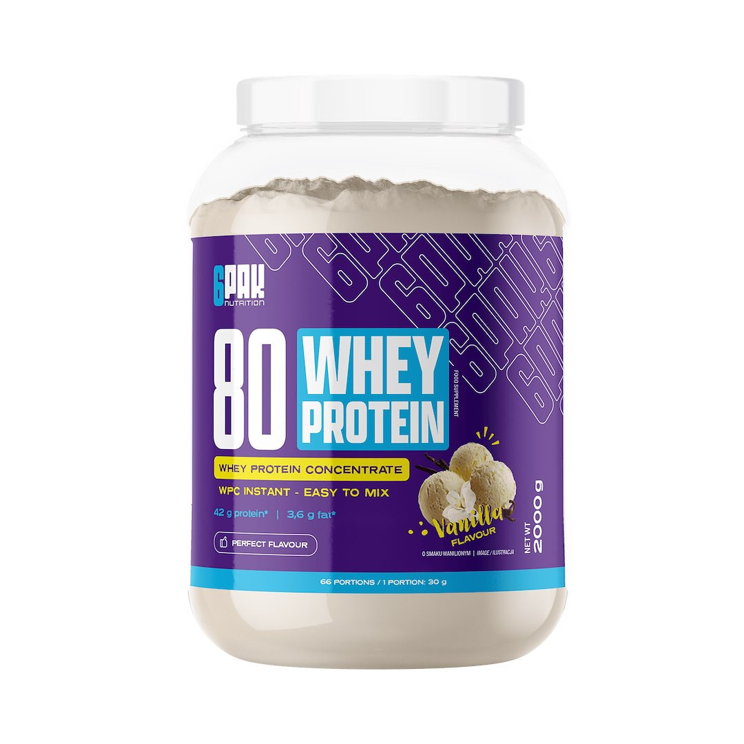 6PAK 80 WHEY PROTEIN odżywka białkowa koncentrat 2000g smak wanilia - Nabea.pl