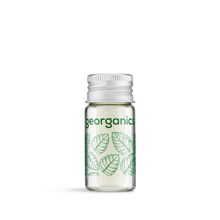 Georganics, Naturalna nić dentystyczna z jedwabiu, w szklanym opakowaniu Zero Waste, do codziennej pielęgnacji, smak mięty pieprzowej, 50 m