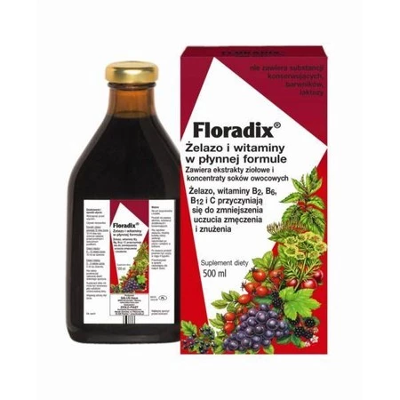 Floradix Żelazo i Witaminy Tonik wsparcie w przemęczeniach 500 ml