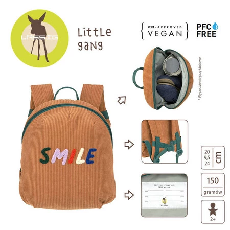 Lassig Plecak do przedszkola dla przedszkolaka sztruks Little Gang Smile caramel