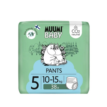 Muumi Baby, Jednorazowe pieluchomajtki ekologiczne dla dzieci, rozmiar 5 (10-15kg), 38 szt.