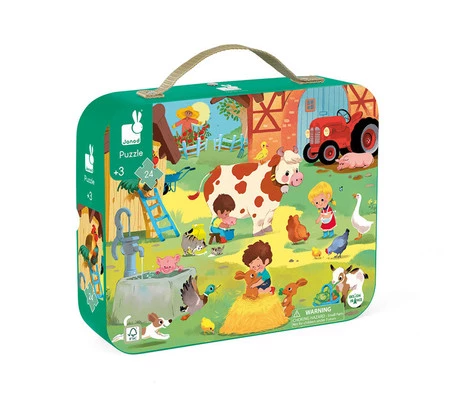 Janod Puzzle w walizce Dzień na farmie 24 elementy 3+