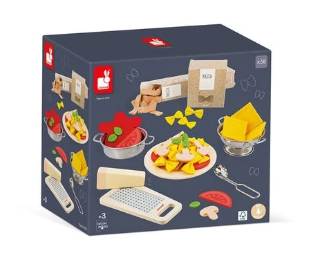 Janod Filcowy zestaw makaronów i akcesoria do przyrządzania włoskiej pasty 3+