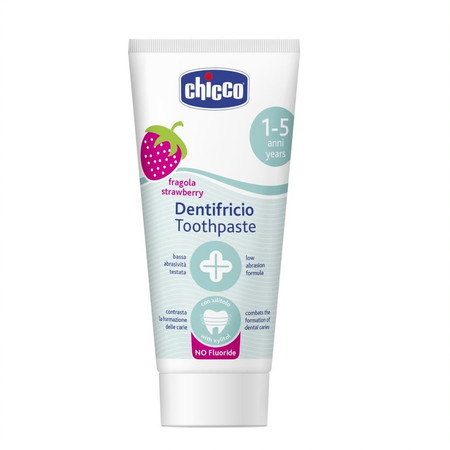 Chicco − Pasta dla dzieci 12m+ bez fluoru truskawkowa − 50 ml