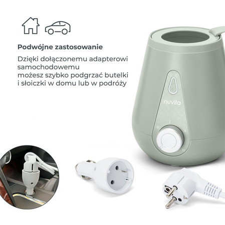 Nuvita, Podgrzewacz do butelek Dom&Auto, adapter samochodowy w zestawie, Szałwiowa Zieleń