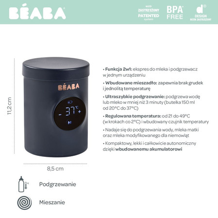 Beaba Przenośny podgrzewacz do butelek z funkcją mieszania 2w1 Milk Nomad Night Blue