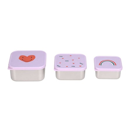 Lassig Pojemnik na przekąski snackbox ze stali nierdzewnej 3 szt. Happy Rascals Heart lavender