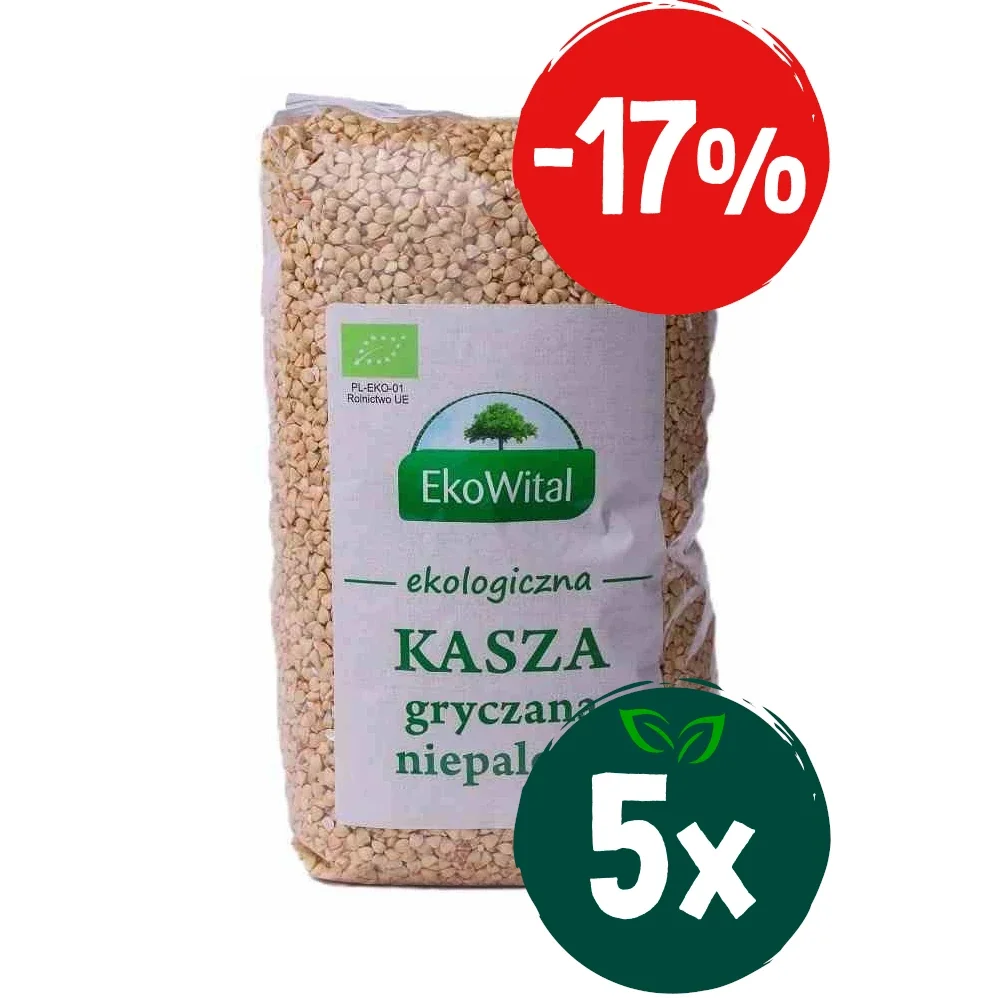 Zestaw: 5x EkoWital − Kasza gryczana niepalona BIO − 1 kg - Nabea.pl