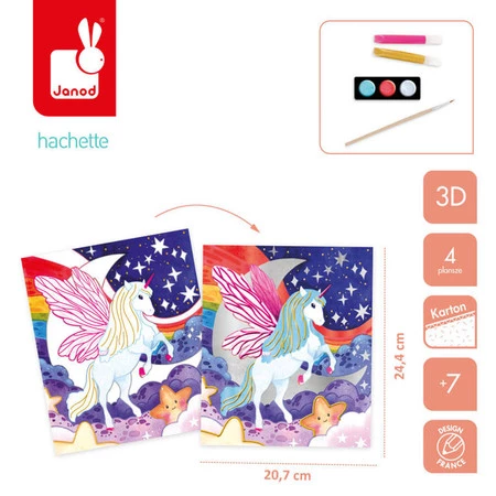 Janod Zestaw kreatywny Malowanie farbami perłowymi i 3D Jednorożce 7+