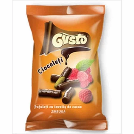 Chrupki kukurydziane w czekoladzie o smaku malinowym Gusto Pufuleti, 50g