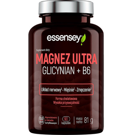 Essensey Magnez Ultra Glicynian + B6 wsparcie układu nerwowego, mięśni i energii 90 kaps.