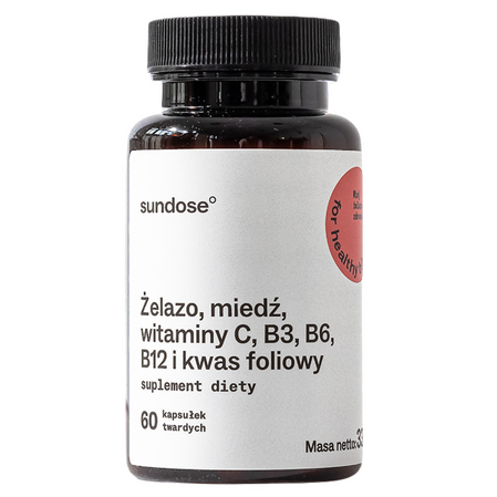 Sundose For Healthy Blood żelazo i witaminy na wsparcie prawidłowej produkcji czerwonych krwinek i hemoglobiny 60 kaps.