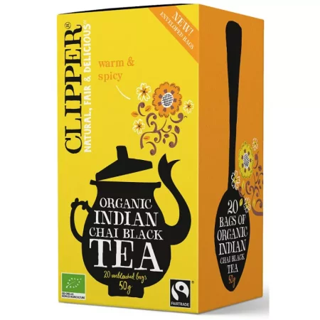 CLIPPER HERBATA CZARNA CHAI Z CYNAMONEM I GOŹDZIKAMI FAIR TRADE BIO (20 x 2,5 g) 50 g