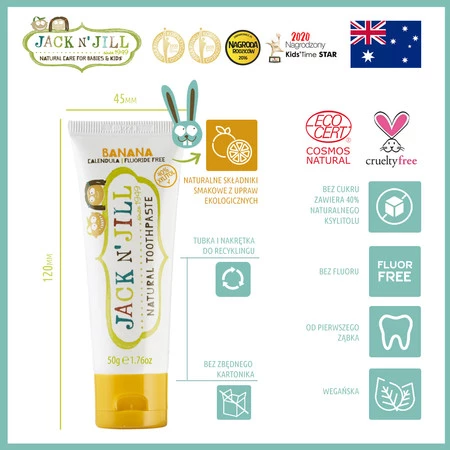 Jack N'Jill, Naturalna Pasta do zębów, organiczny banan i Xylitol, 50g