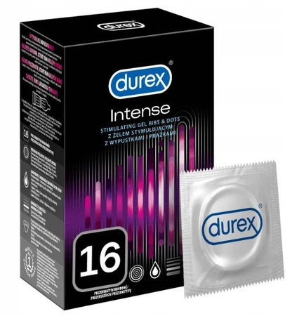 Durex prezerwatywy Intense 16 szt z wypustkami prążkami żel stymulujący