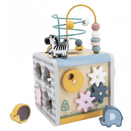 Viga Toys − PolarB Activity Box, drewniane edukacyjne centrum gier 5w1 kostka
