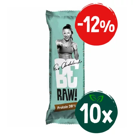 Zestaw: 10x BeRAW Baton proteinowy 26% kakao - 40g
