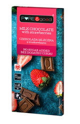 Pure & Good  Czekolada mleczna z truskawkami bez dodatku cukru 75g