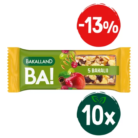 Zestaw: 10x Bakalland BA! Baton zbożowy 5 bakalii 40g