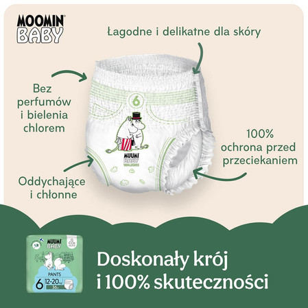 Muumi Baby, Jednorazowe pieluchomajtki ekologiczne dla dzieci, rozmiar 6 (12-20kg), 36 szt.
