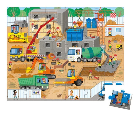 Janod Puzzle w walizce Plac budowy 36 elementów 4+