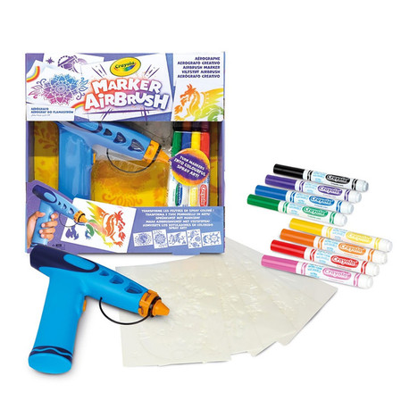 Crayola Aerograf dla dzieci airbrush, 5 szablonów i 8 zmywalnych flamastrów 6+
