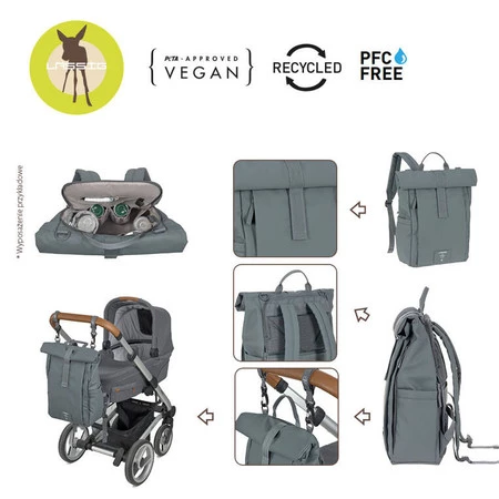 Lassig Green Label Plecak dla mam z akcesoriami Rolltop Up Backpack anthracite
