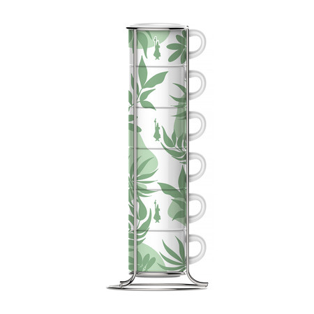 Bialetti - Primavera - Zestaw 6 filiżanek do espresso na stojaku - Zielony
