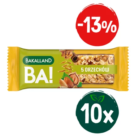 Zestaw: 10x Bakalland BA! Baton zbożowy 5 orzechów 40g