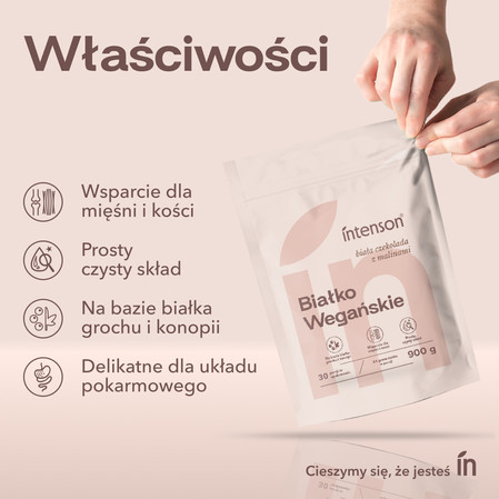 Intenson Wegańskie białko smak biała czekolada i malina 900g