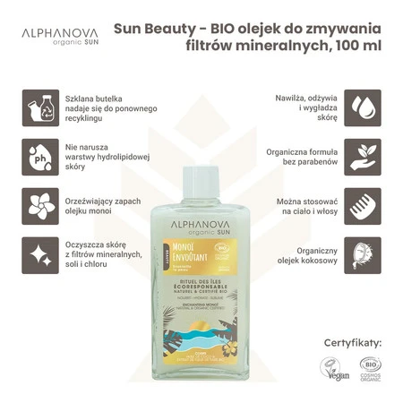 Alphanova Sun Beauty, Bio Olejek do zmywania kremów mineralnych, 100 ml
