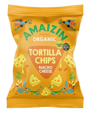CHIPSY NACHOS KUKURYDZIANE O SMAKU SEROWYM BEZGLUTENOWE BIO 150 g - AMAIZIN