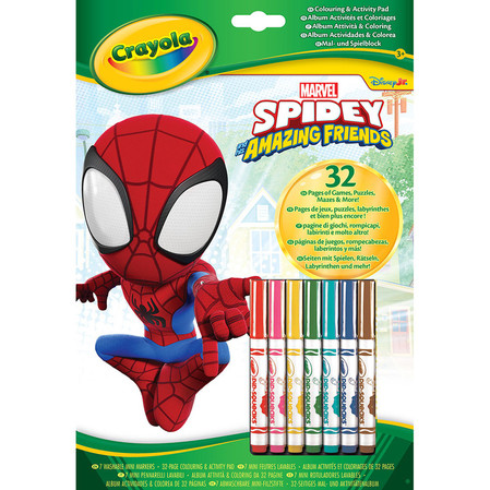 Crayola Kolorowanka dla dzieci z łamigłówkami i flamastrami Spidey i super-kumple 3+