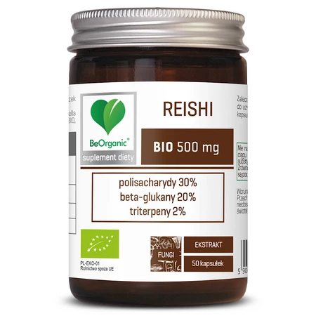 BE ORGANIC Grzyby Reishi Ekstrakt na wsparcie odporności 500 mg BIO 50 kaps.