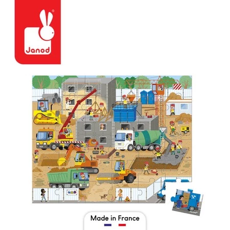 Janod Puzzle w walizce Plac budowy 36 elementów 4+ Made in France