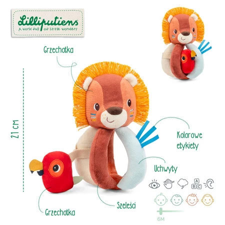Lilliputiens Grzechotka z uchwytami Lew Jack 6 m+