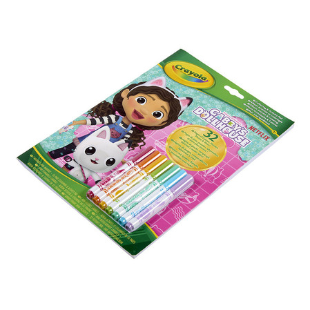 Crayola Kolorowanka dla dzieci z łamigłówkami i flamastrami Koci Domek Gabi 3+