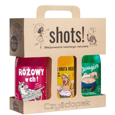 Shots! Czyściopak zestaw Różowy w Ch! żel pod prysznic 500ml + Czym Chata Bogata żel pod prysznic 500ml + Szwagier żel pod prysznic 500ml