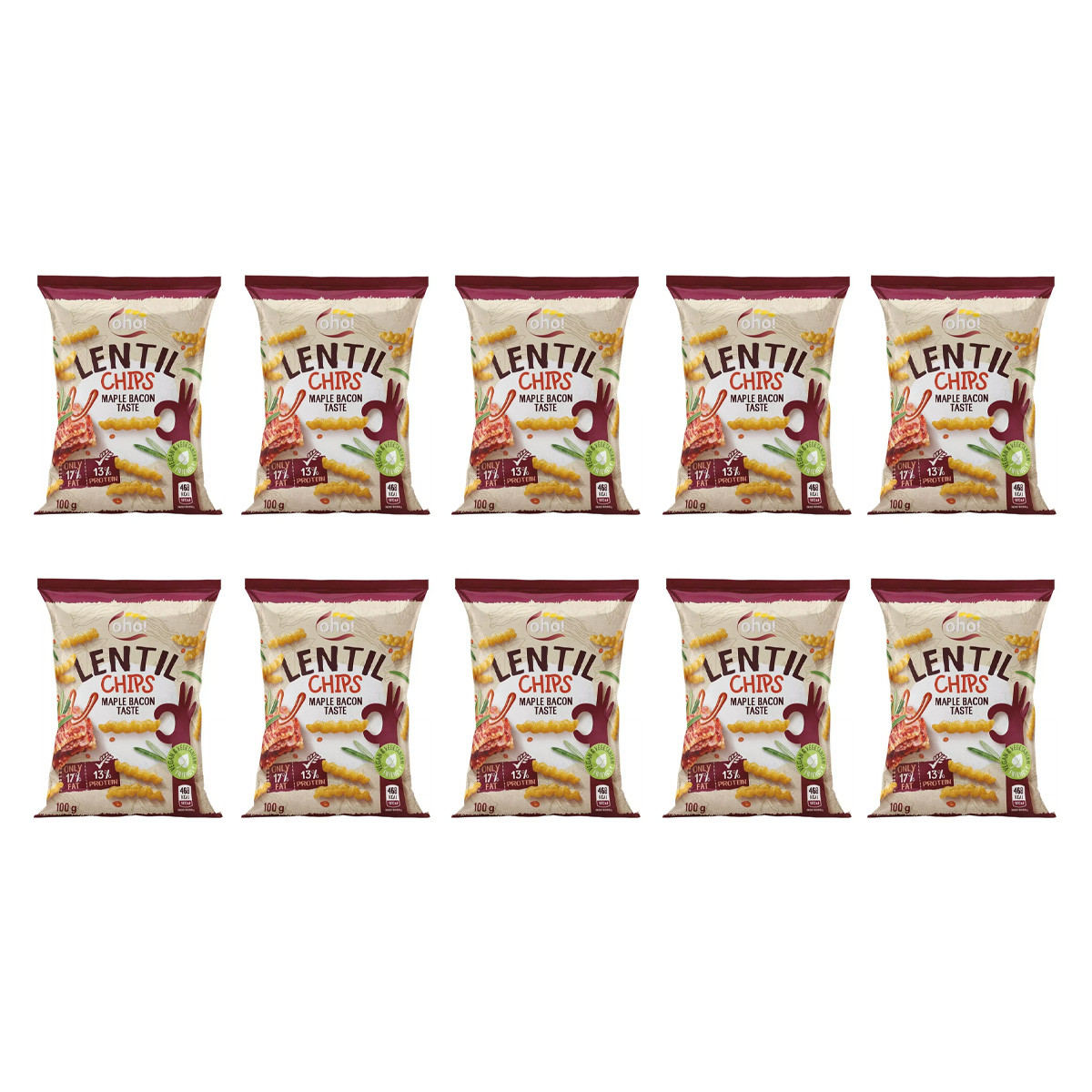 Zestaw 10x Chipsy z czerwonej soczewicy o smaku bekonu 100 g - Nabea.pl