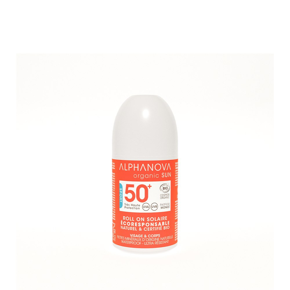 Alphanova Organic Sun, ROLL ON, Mineralny krem przeciwsłoneczny w kulce z filtrem SPF50+, EXTREME SPORT, 50 g