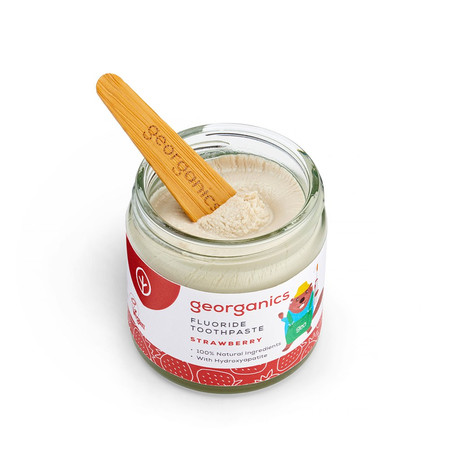 Georganics, Naturalna pasta do zębów w słoiku, dla dzieci, z fluorem, do codziennej pielęgnacji, smak truskawkowy, 3+, 60 ml