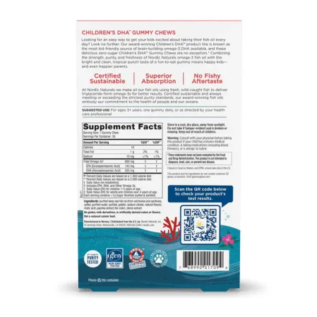 Nordic Naturals Childrens DHA Gummies kwasy Omega 3 kwasy tluszczowe EPA i DHA 30 żelek owoce tropikalne