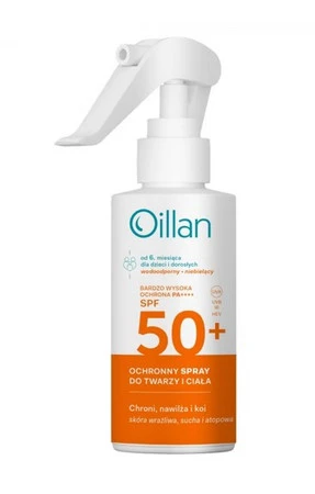 Oillan Ochronny spray przeciwsłoneczny do twarzy i ciała z filtrem SPF50 do skóry wrażliwej 125 ml