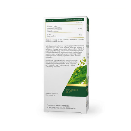 Medica Herbs Tulsi Święta Bazylia 450mg wspomaga prawidłową reakcję organizmu na stres60 kaps.