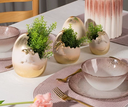 Ozdoba Wielkanocna, Figurka ceramiczna, kolor kremowy, rozmiar 9 x 9 x 7 cm