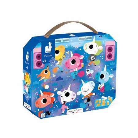 Janod Puzzle w walizce Jednorożce na koncercie rockowym 24 elementy 3+, Made in France